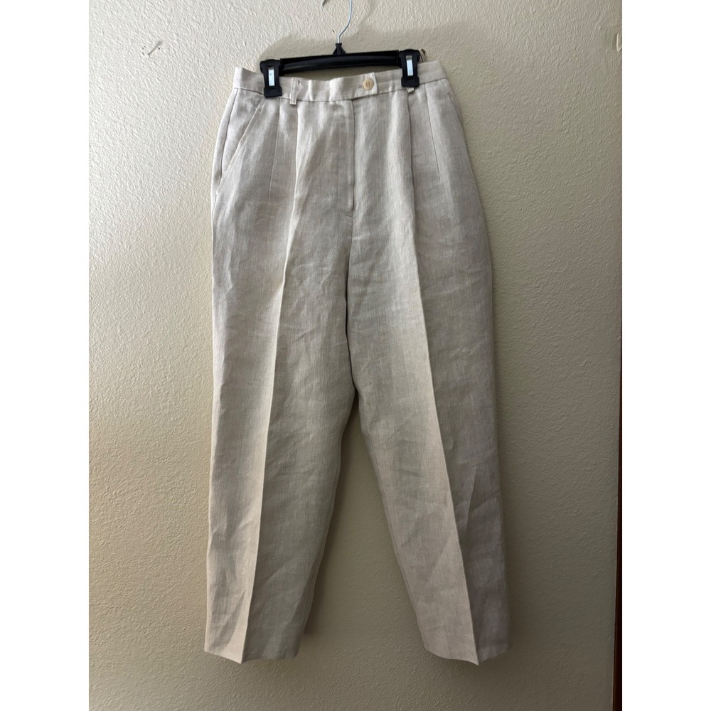 Talbots Petites Irish Linen Pleated Trousers Oatmeal Beige High Rise 
 6P A1139